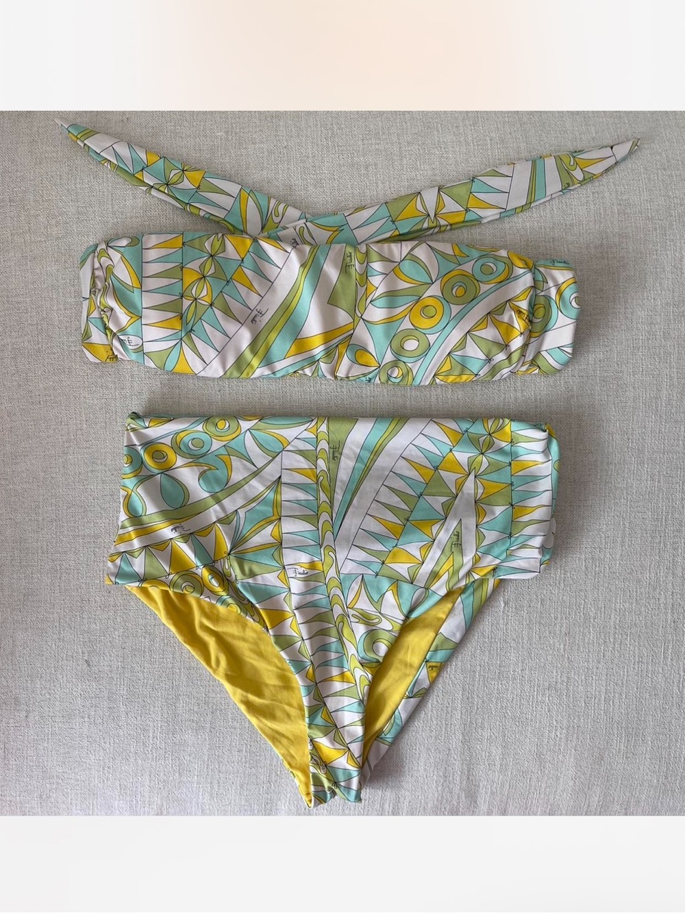 Emilio Pucci Yellow, Mint & White Geometric Swim Bandeau